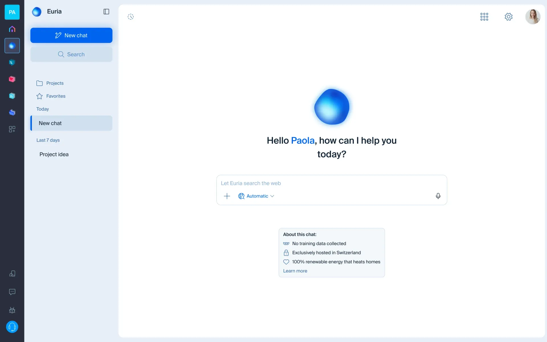 Interface d'intéraction avec Euria sous forme de chat
