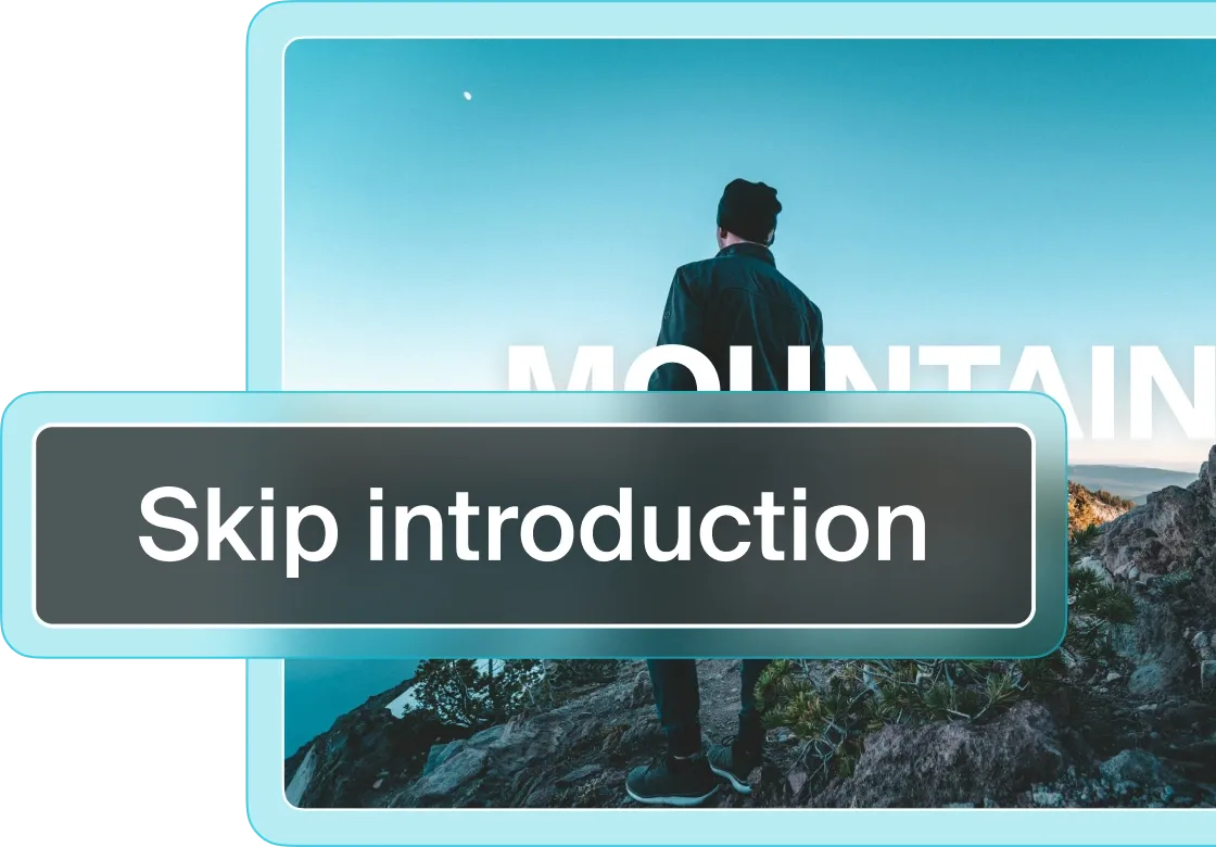 Vidéo de fond et un bouton 'Skip introduction' en premier plan