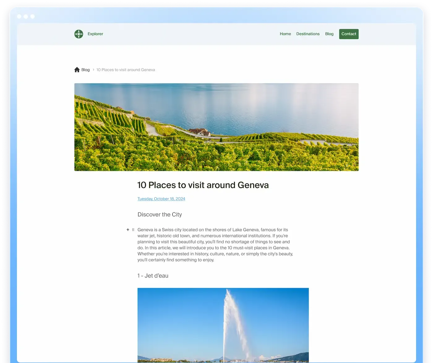 Exemple d'une page de blog professionnelle créée avec Site Creator