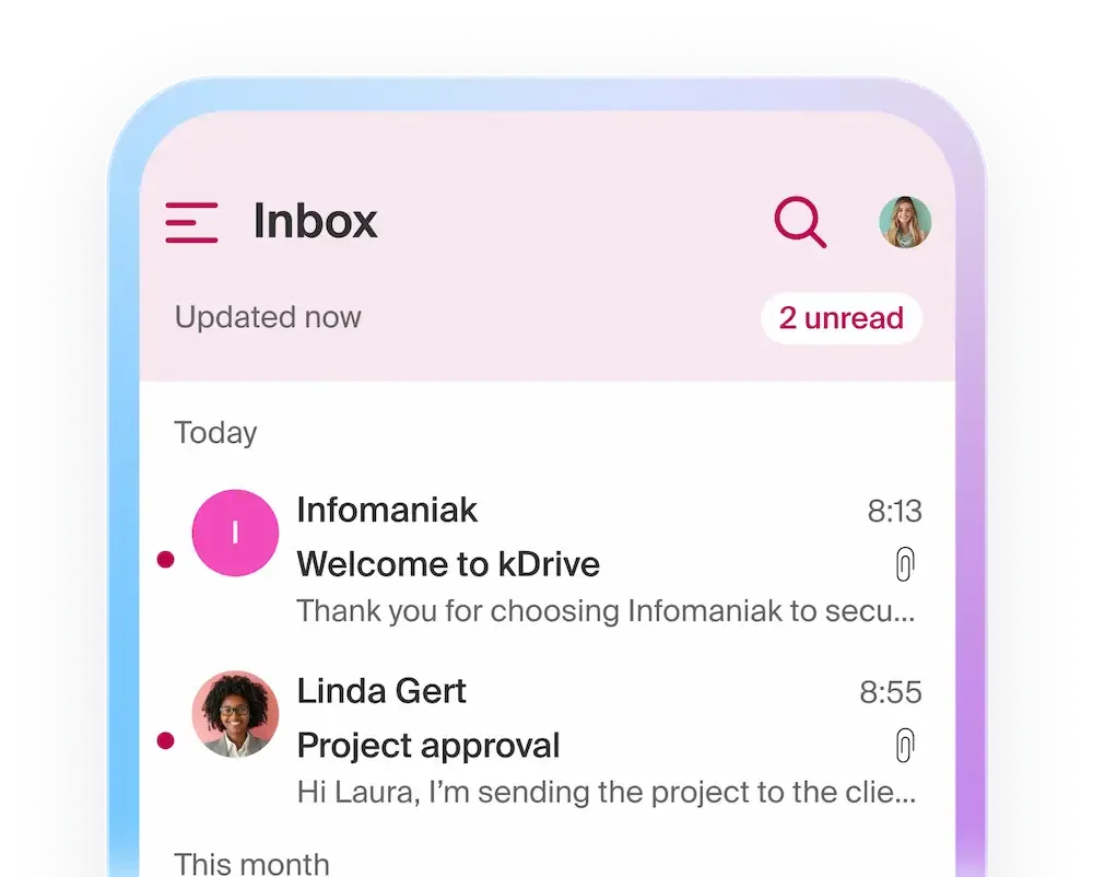 Interface mobile de notre application mail