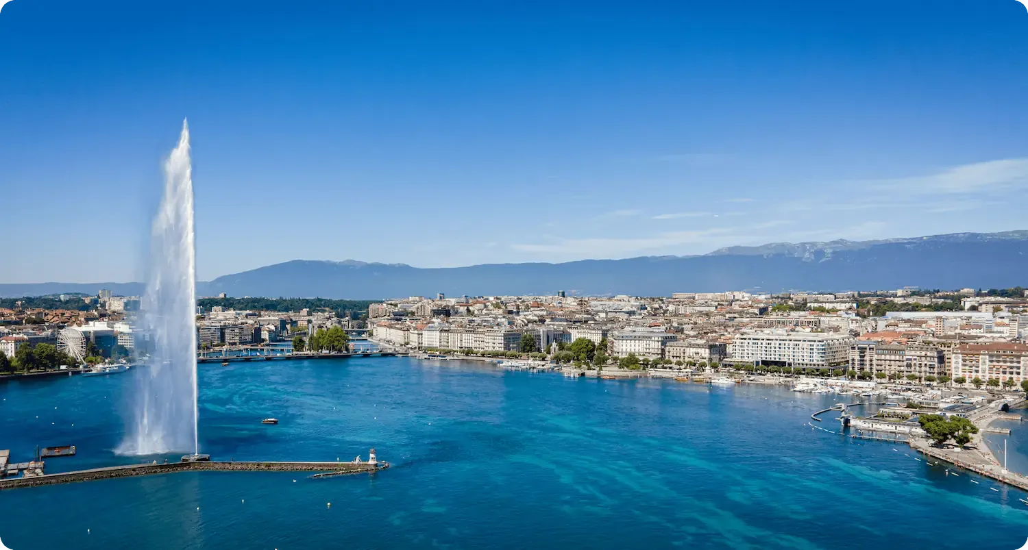 Image du jet d'eau de Genève vue du dessus