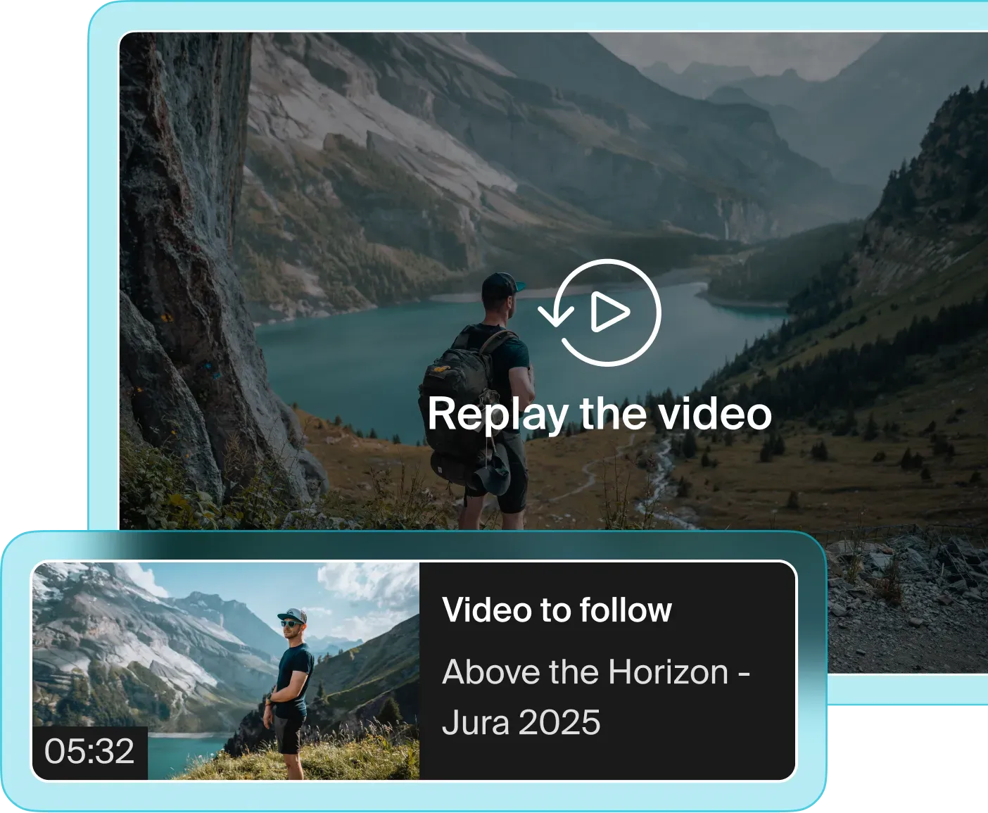 Vidéo avec symbole de replay et miniature de vidéo plus bas