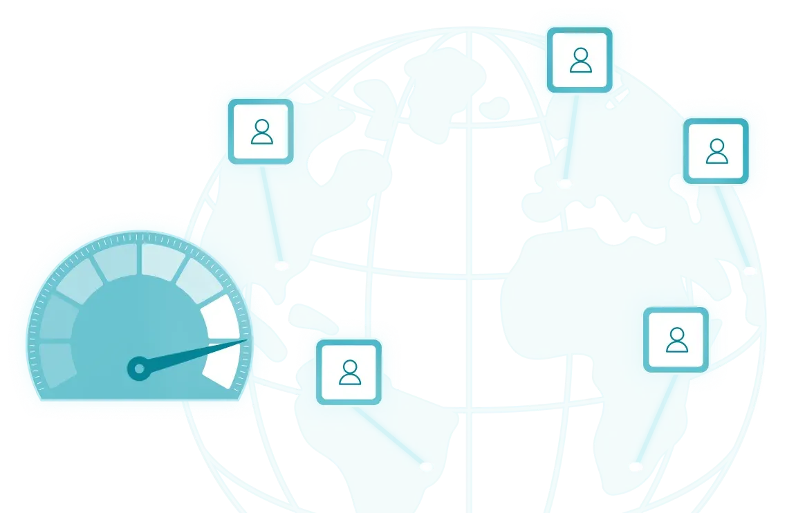 Globe terrestre avec des icônes d'utilisateurs réparties sur plusieurs continents
