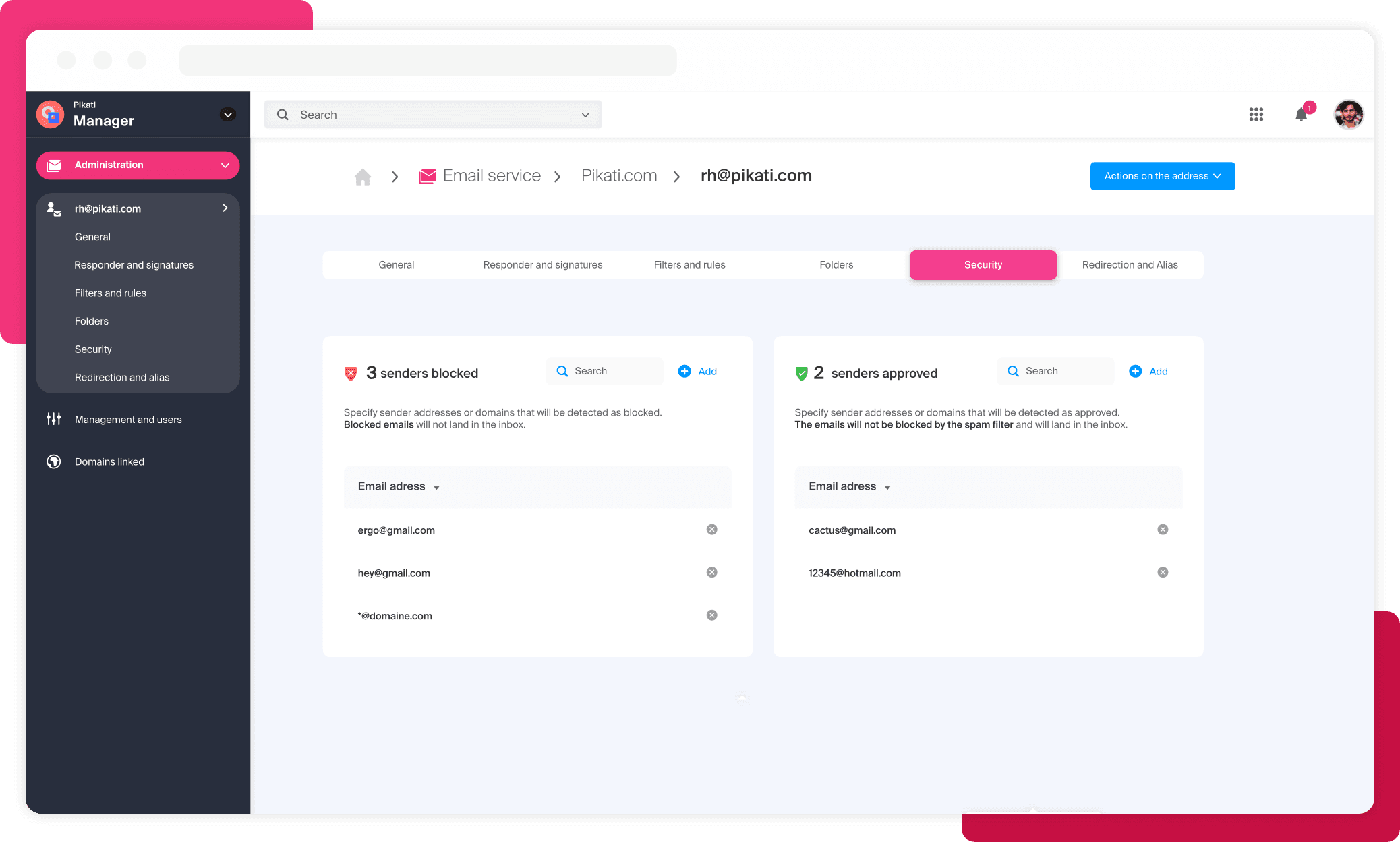 Notre solution de messagerie dispose d'une interface pour gérer simplement les adresses mail de vos collaborateurs.