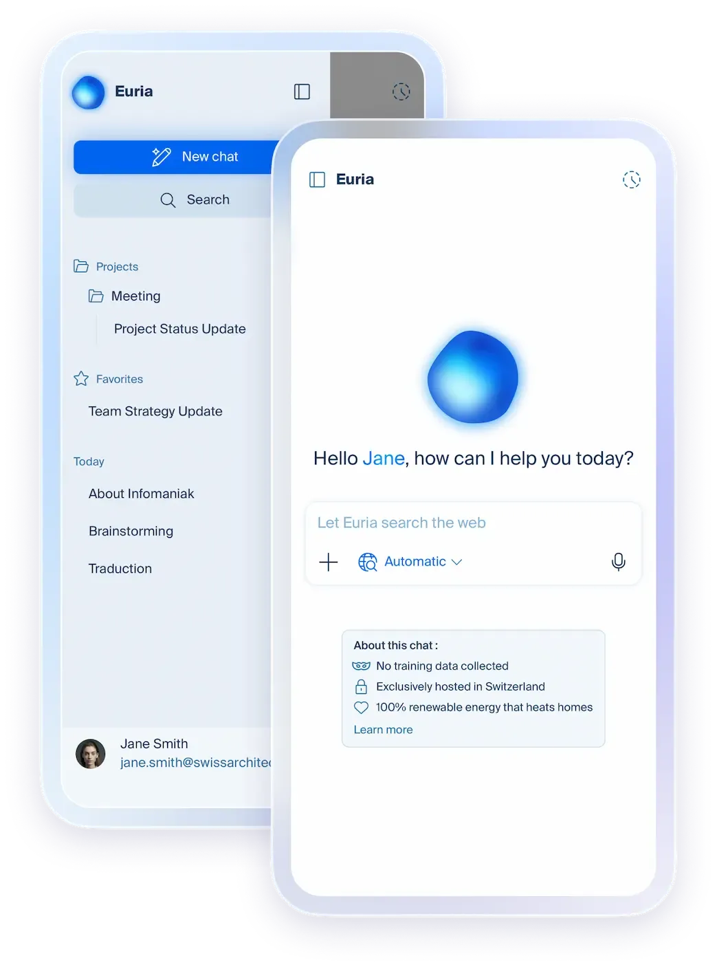 Image de l'interface mobile de l'application Euria